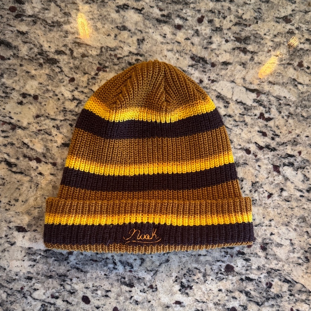 Noah NYC Yellow and Brown Striped Beanie